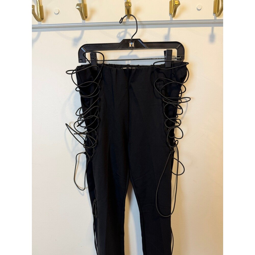 Noctex Black Lace Up Leggings Goth Punk Techwear High Rise Women’s Medium View 3